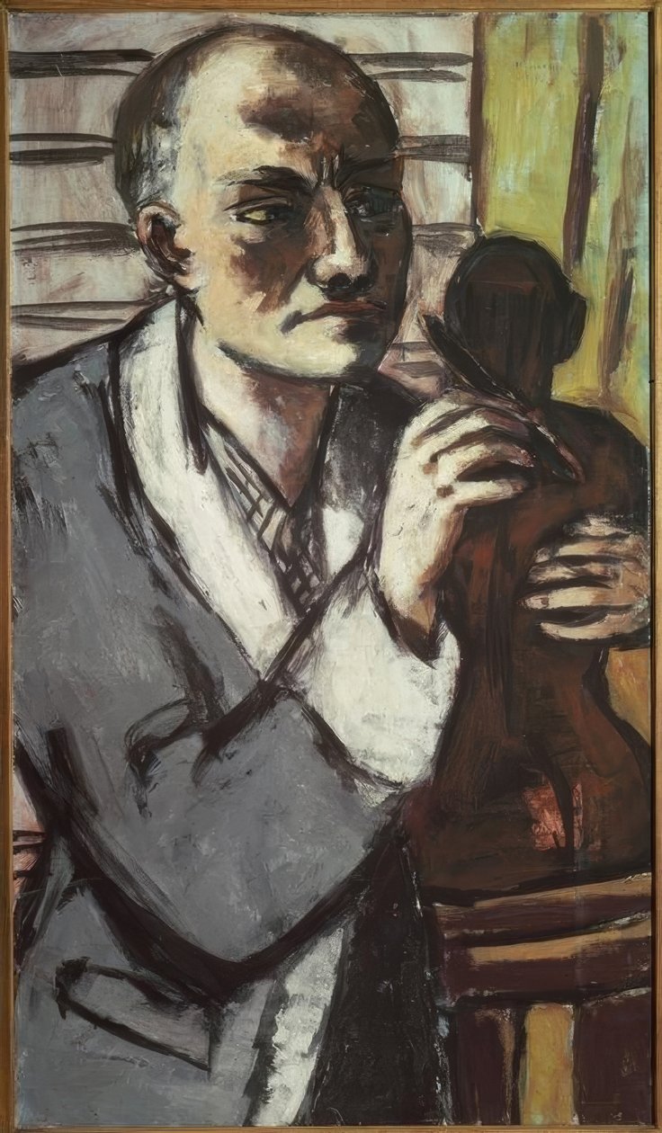 Selvportrett med grå morgenkåpe av Max Beckmann