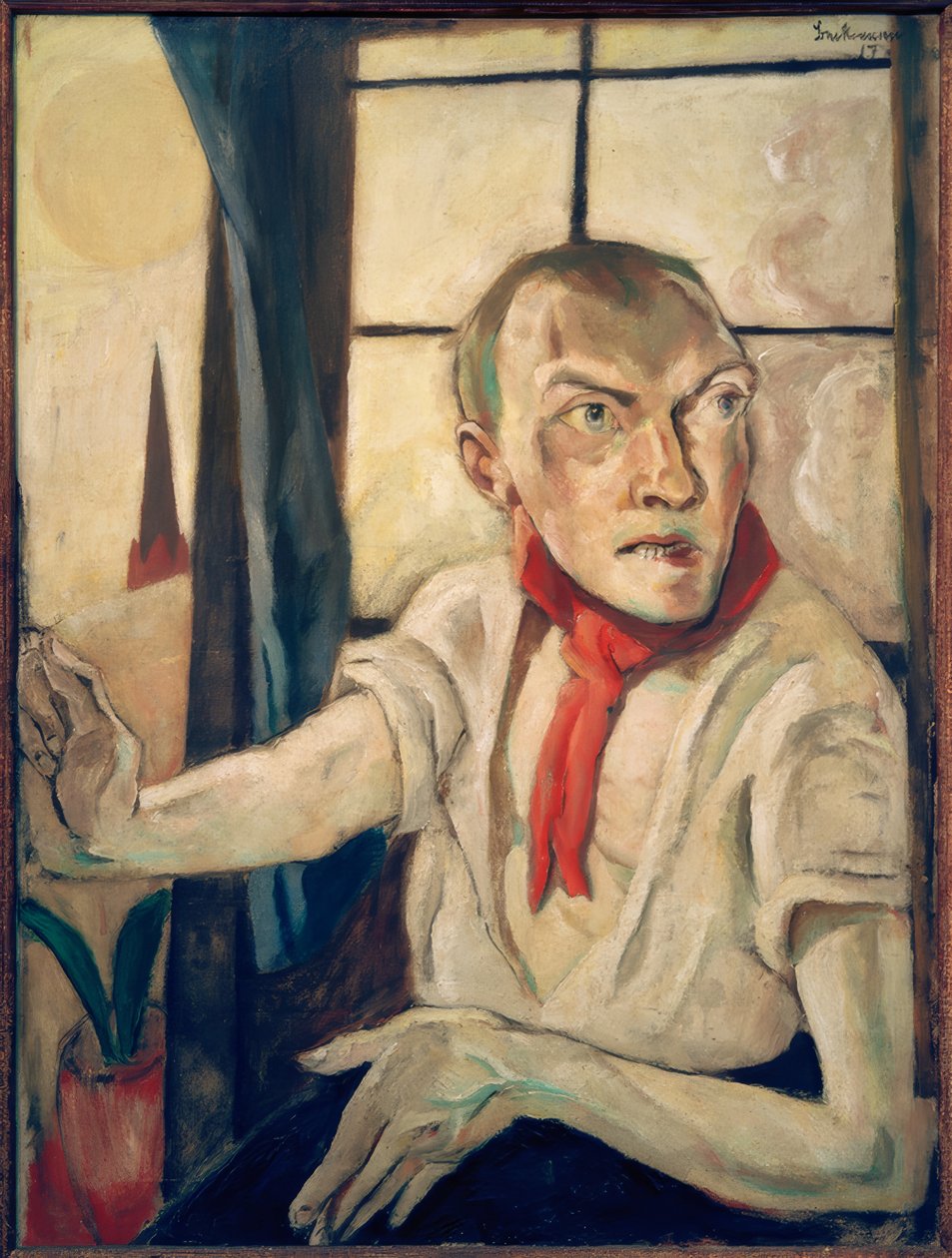 Selvportrett med rødt skjerf av Max Beckmann