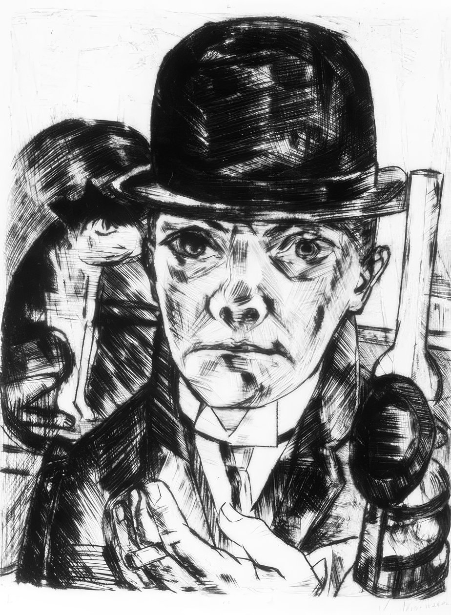 Selvportrett med stiv lue av Max Beckmann