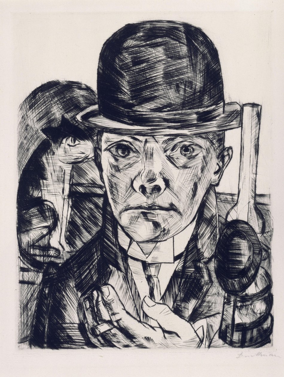 Selvportrett med bowlerhatt av Max Beckmann