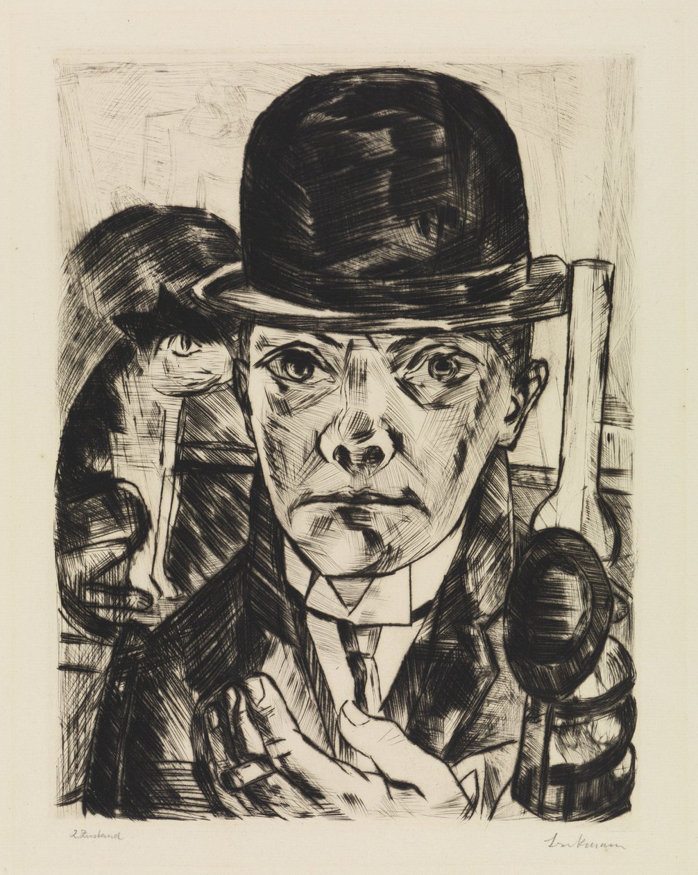 Selvportrett med stiv hatt av Max Beckmann