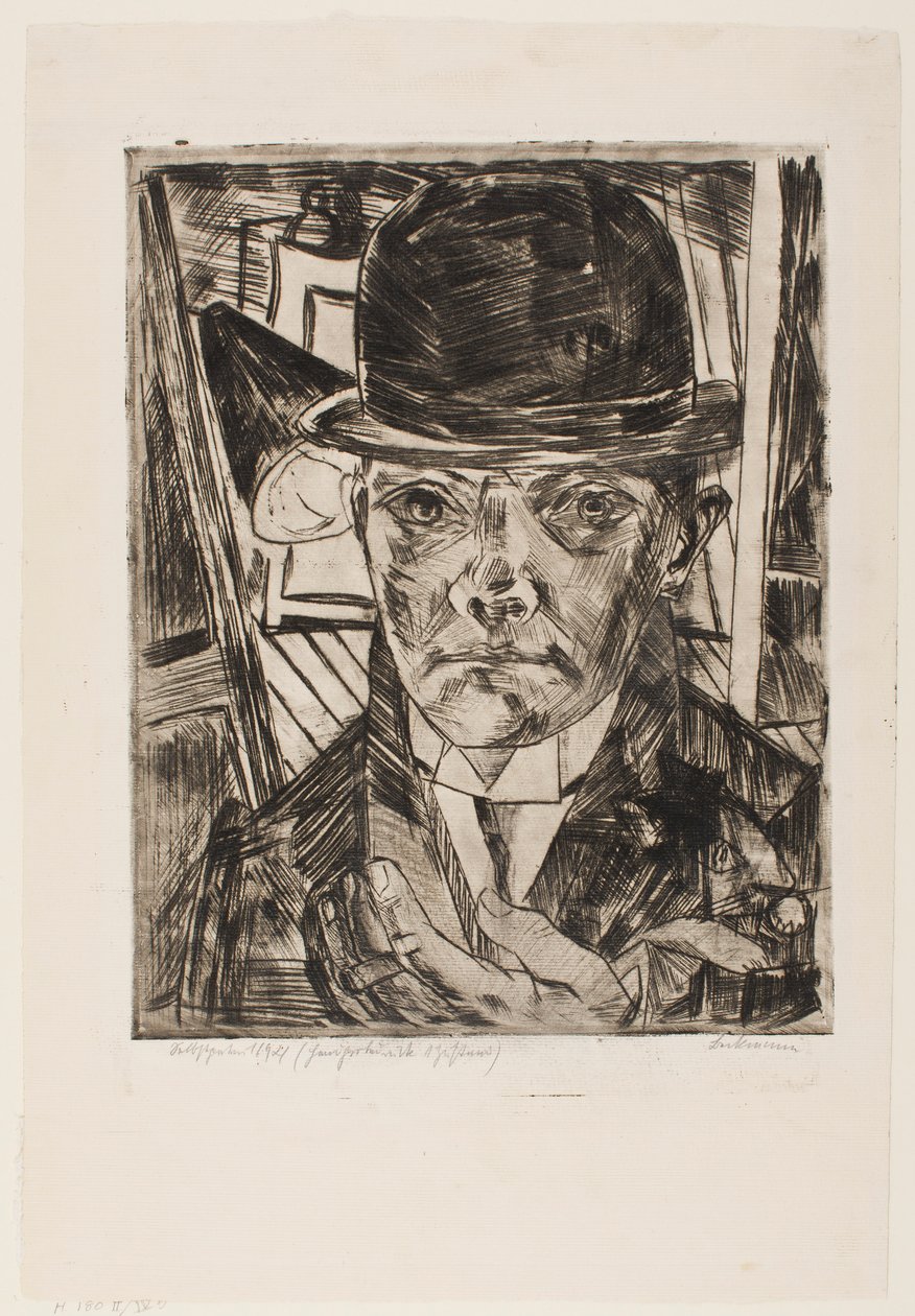 Selvportrett med bowlerhatt av Max Beckmann