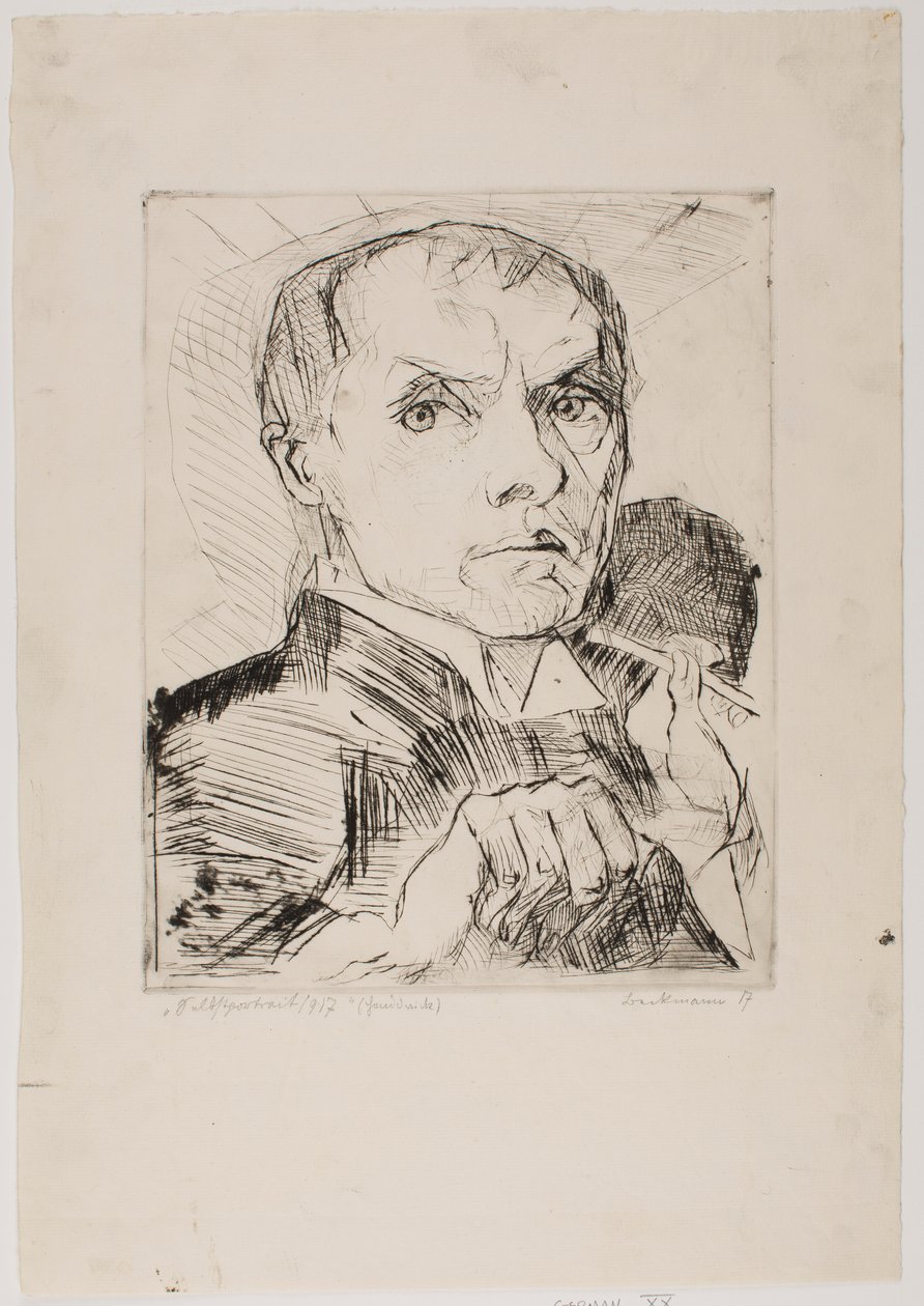 Selvportrett med griffel, blad 19 fra "Ansikter" av Max Beckmann