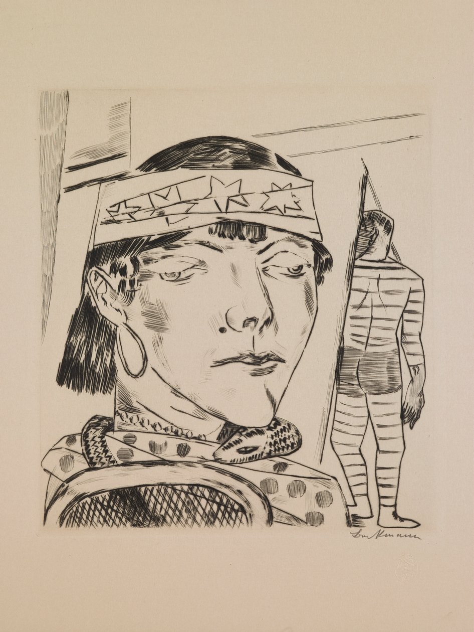 Snake Lady, tallerken 10 fra porteføljen "Annual Fair" av Max Beckmann