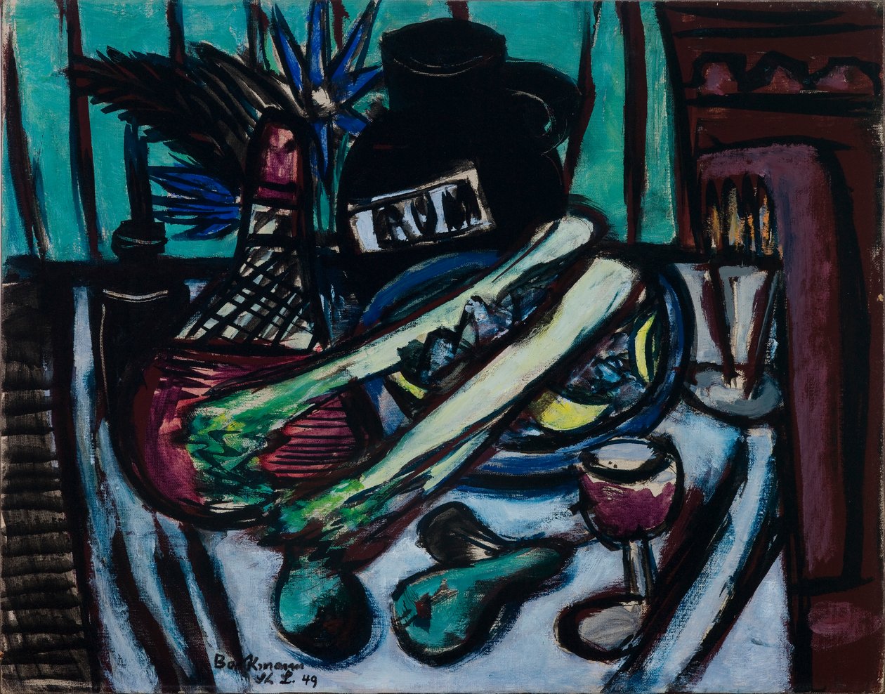 Stilleben med Chianti-flaske og selleri av Max Beckmann