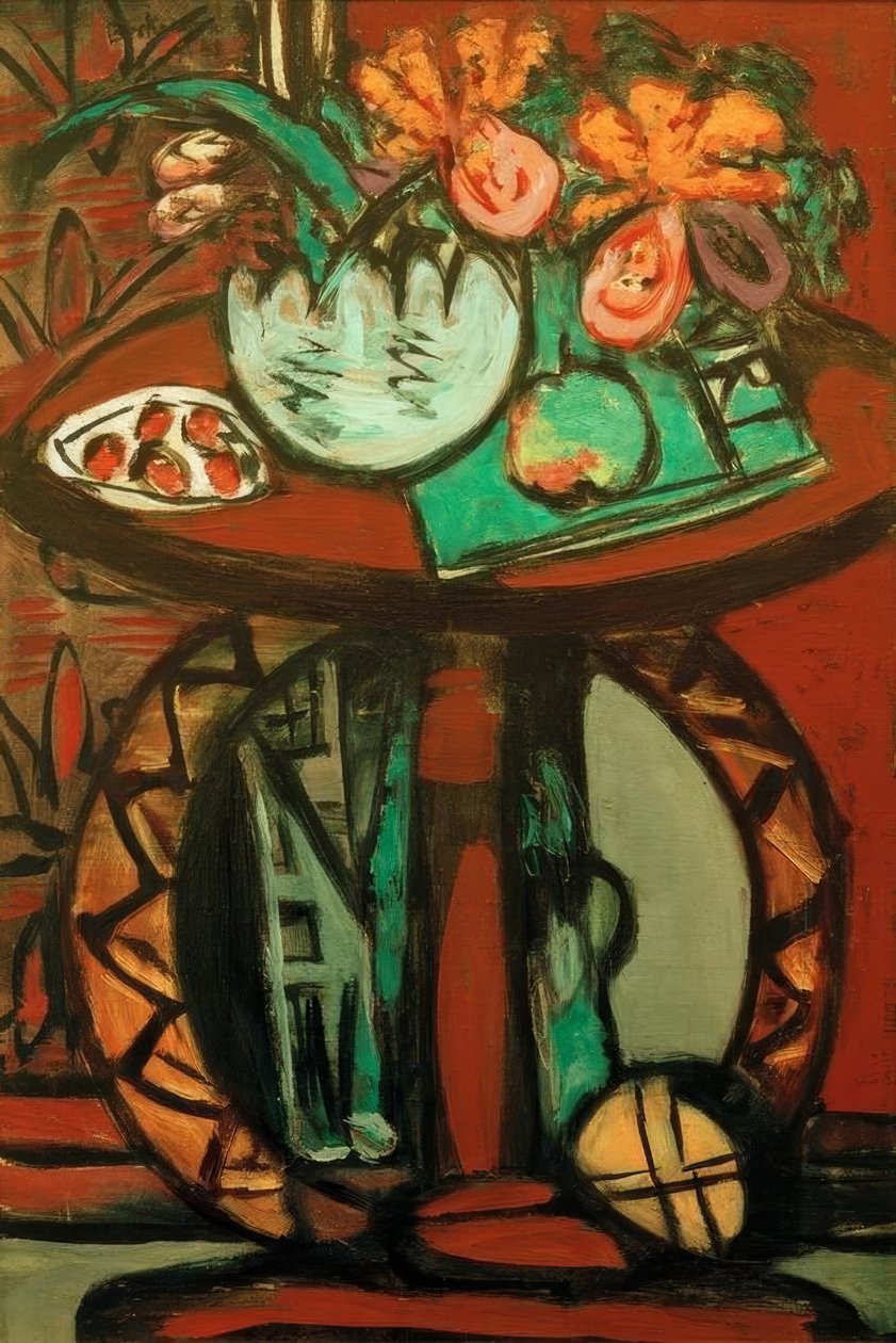 Stilleben med oransje-rosa orkideer av Max Beckmann