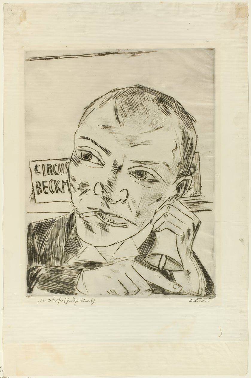 The Barker (Selvportrett), plate en fra Der Jahrmarkt av Max Beckmann