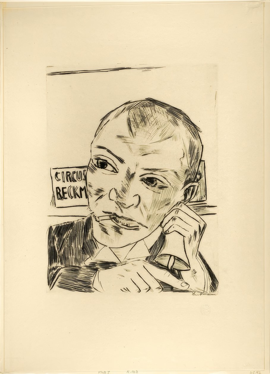 The Barker (Selvportrett), plate en fra Jahrmarkt av Max Beckmann