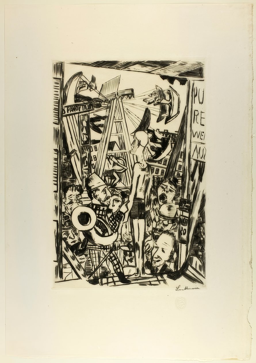 The Tall Man, tallerken fem fra Jahrmarkt av Max Beckmann