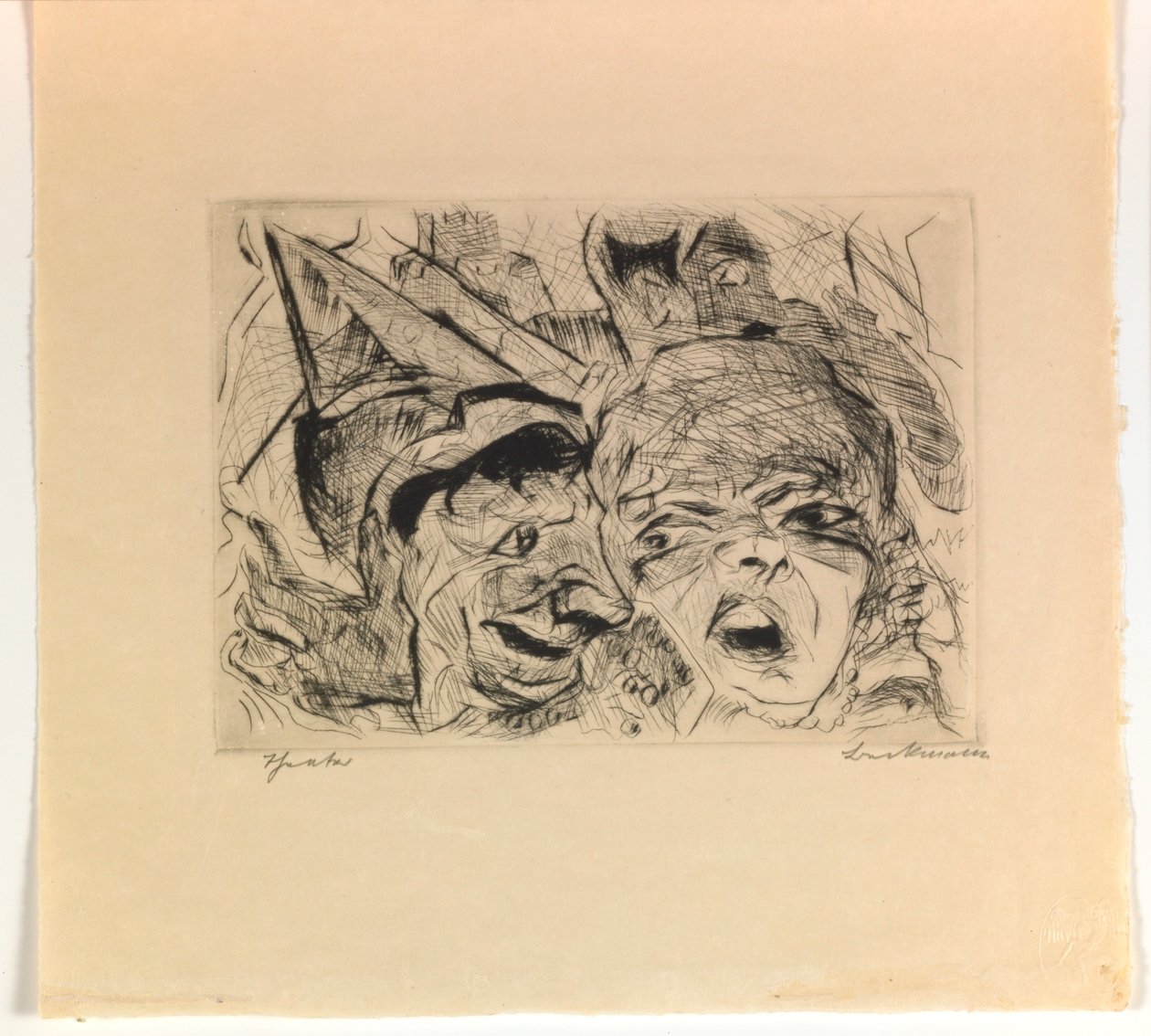Teater, plate 8 fra porteføljen "Faces" av Max Beckmann