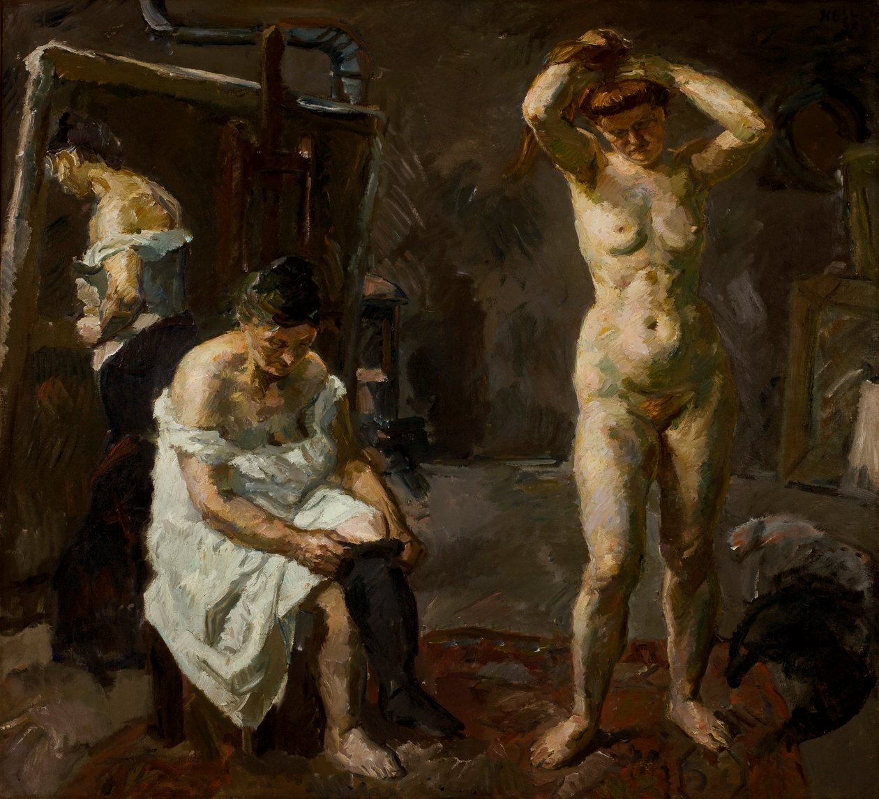 Tre kvinner i studio av Max Beckmann