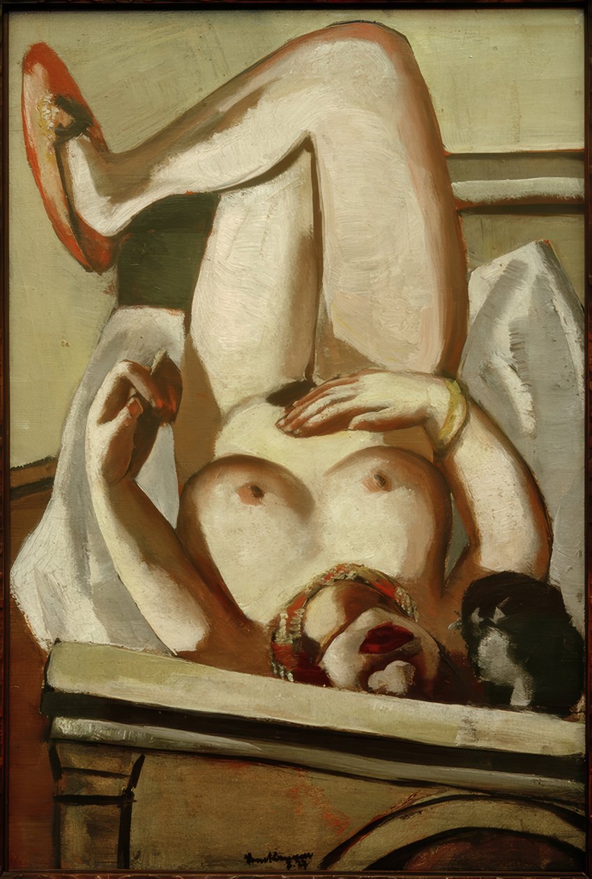 Naken kvinne med hund av Max Beckmann