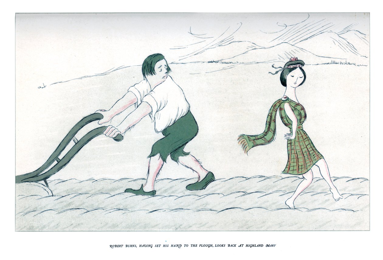 Robert Burns, etter å ha lagt hånden til plogen, ser tilbake på Highland Mary, 1904. av Henry Maximilian Beerbohm