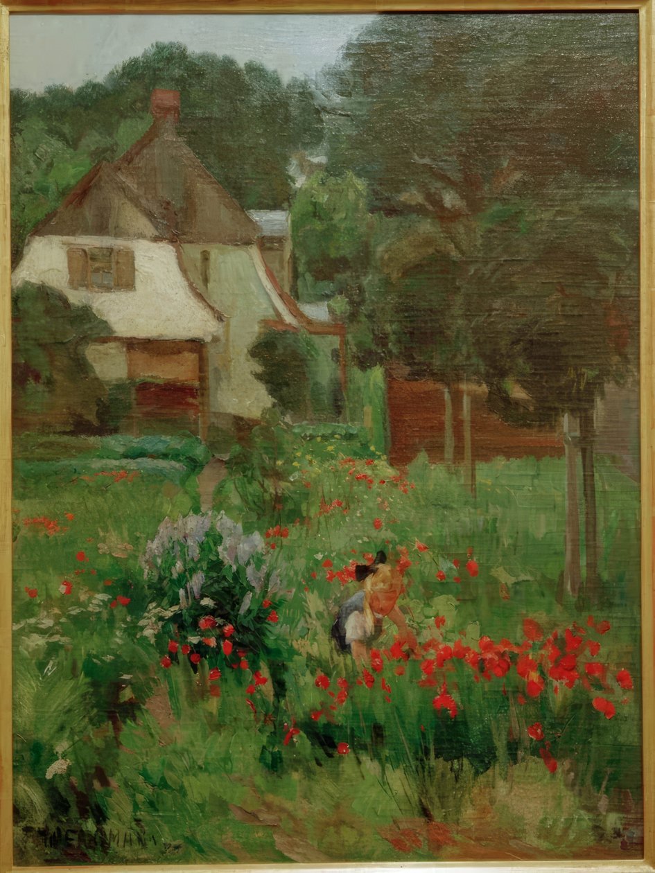 Barn plukker blomster av Max Bergmann