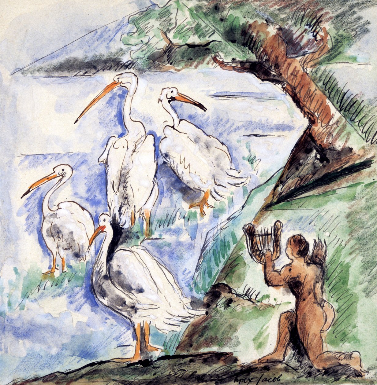 Orfeus med pelikanene, c1900-1944 av Max Jacob