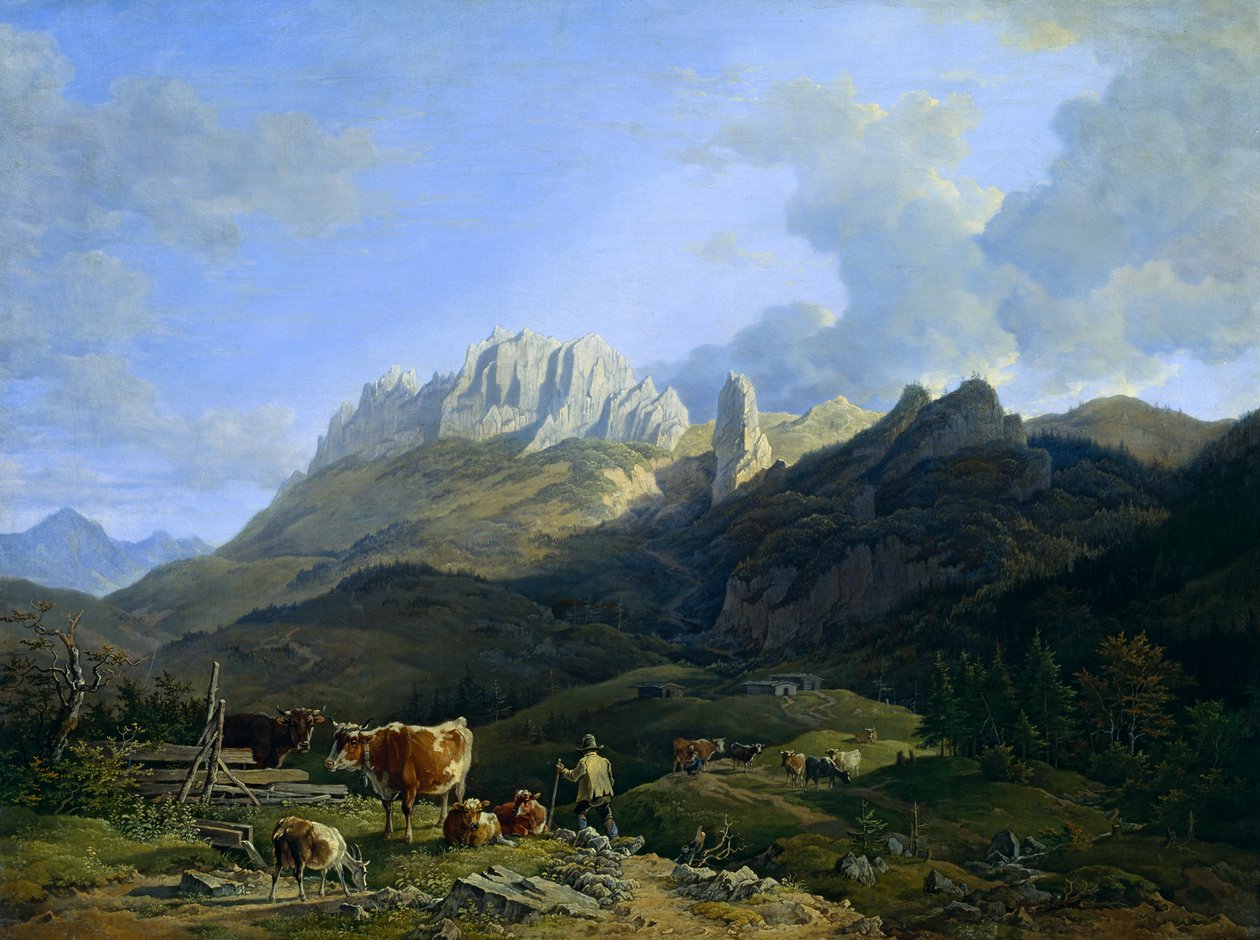 Almlandskap med Kampenwand av Max Joseph Wagenbauer