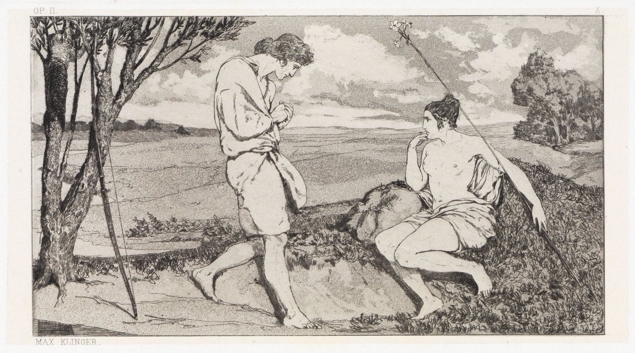 Apollon og Dafne I (Redninger av ovidiske ofre, opus II, blad 10) av Max Klinger