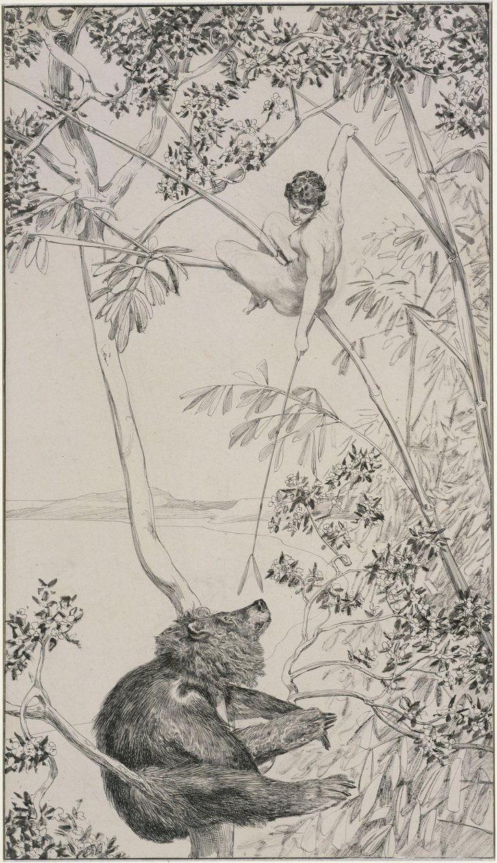 Bjørn og alv, forstudie til Opus IV, blad 1 (Singer 52) av Max Klinger