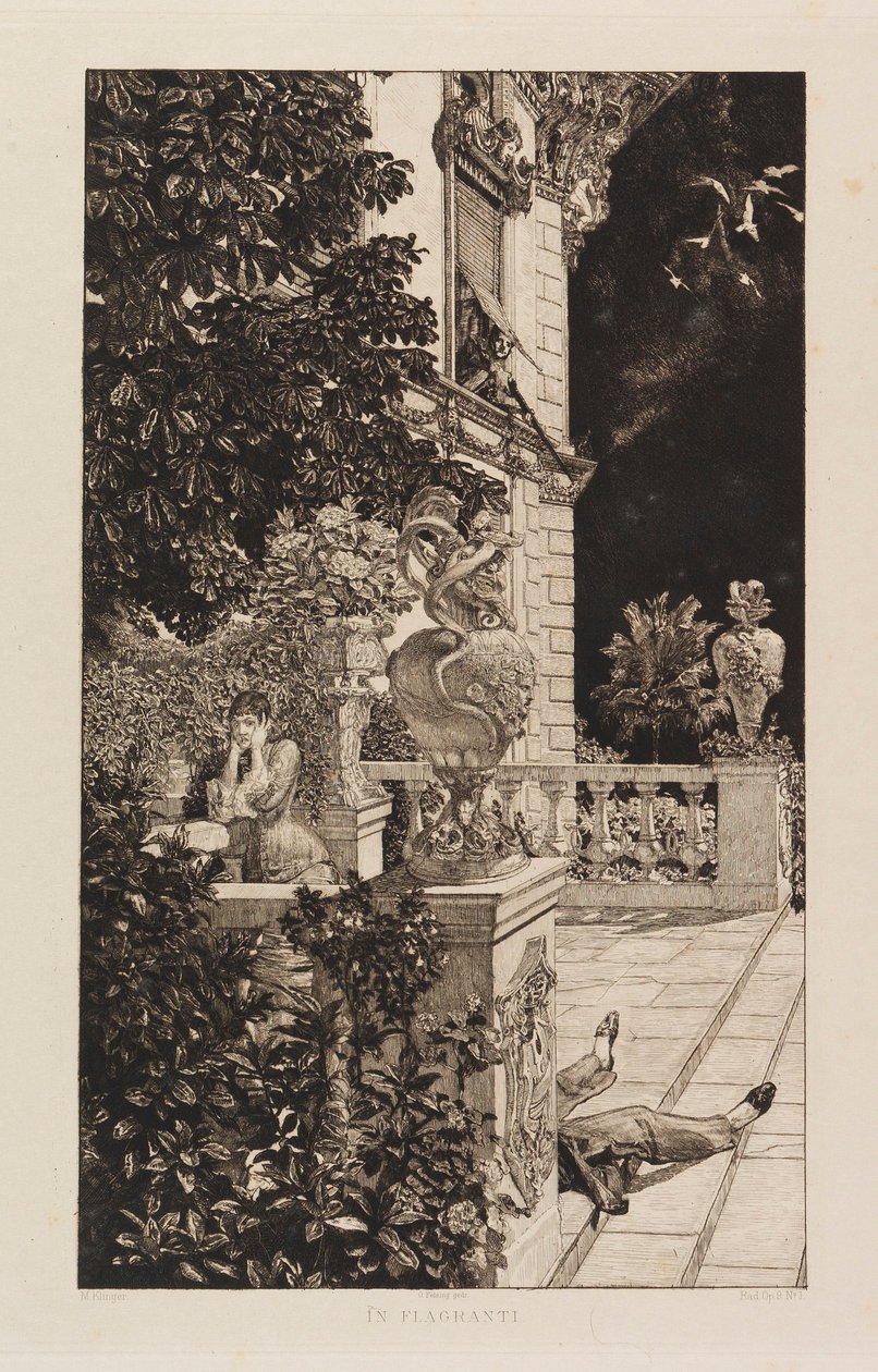 I Flagranti, fra Dramas, Opus IX Dramamen, Opus IX, 1883. av Max Klinger
