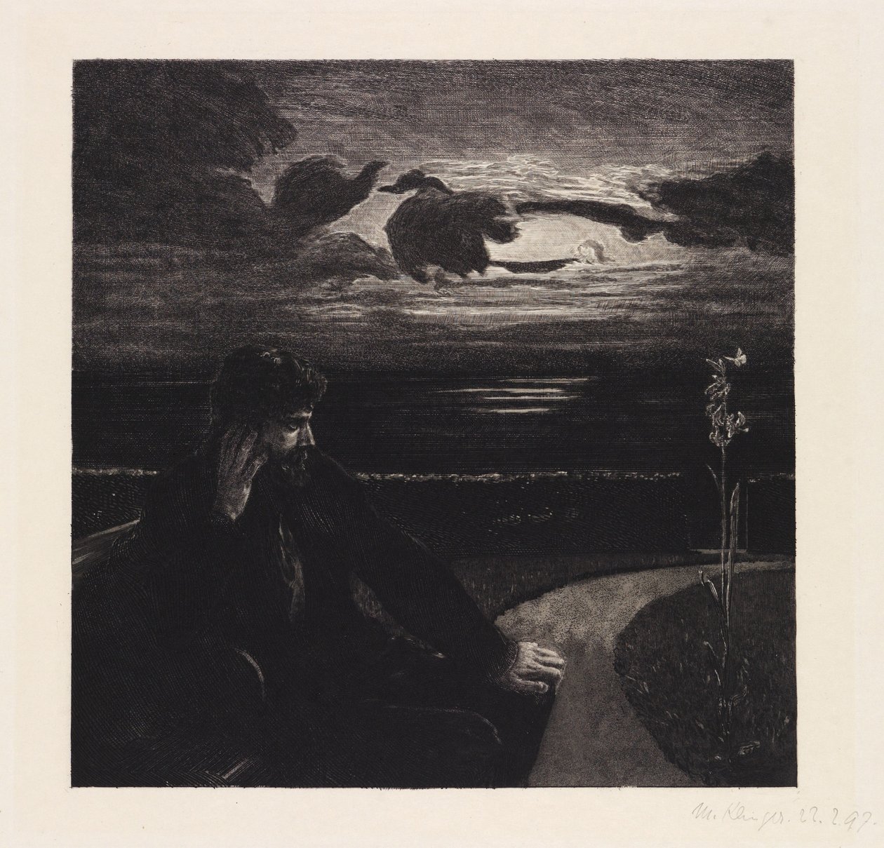 Natt (Om døden, første del, opus XI, blad 1) av Max Klinger