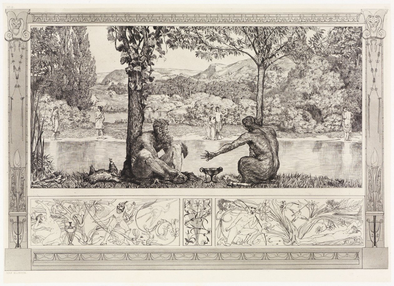 Narkissos og Ekko I (Redninger av ovidiske ofre, opus II, blad 7) av Max Klinger
