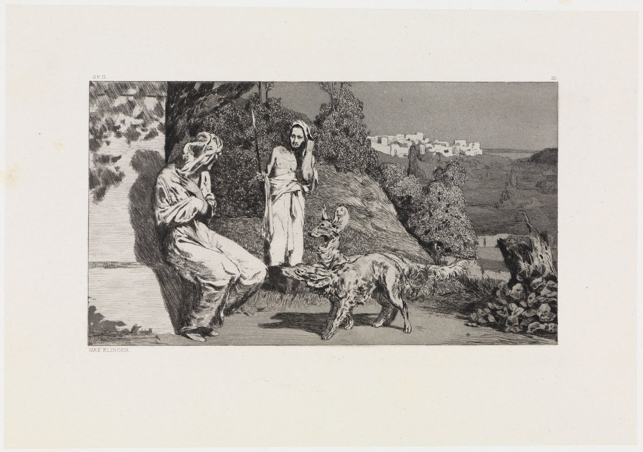 Pyramus og Thisbe II (Redninger av ovidiske ofre, opus II, blad 3) av Max Klinger