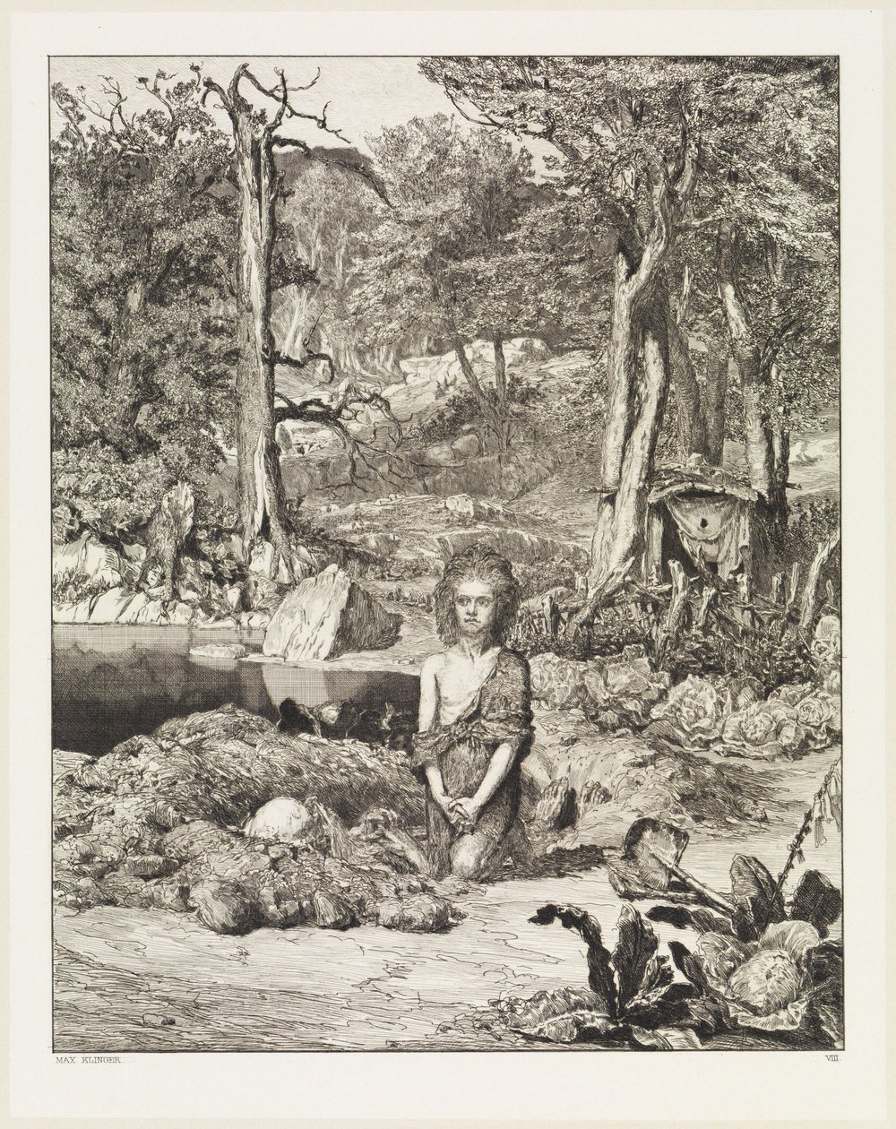 Simplicius ved eremittens grav (Intermezzi, Opus IV, blad 8) av Max Klinger