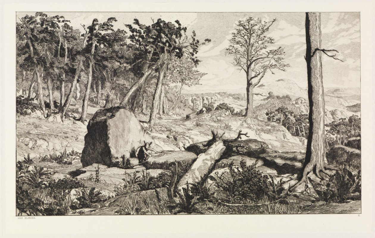 Simplicius i skogens ødemark (Intermezzi, opus IV, blad 10) av Max Klinger