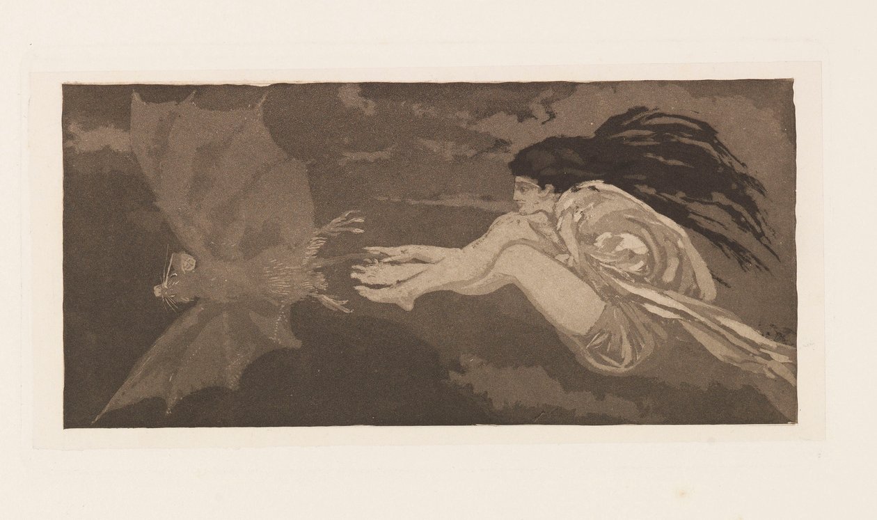 Heks og flaggermus, 1880. av Max Klinger