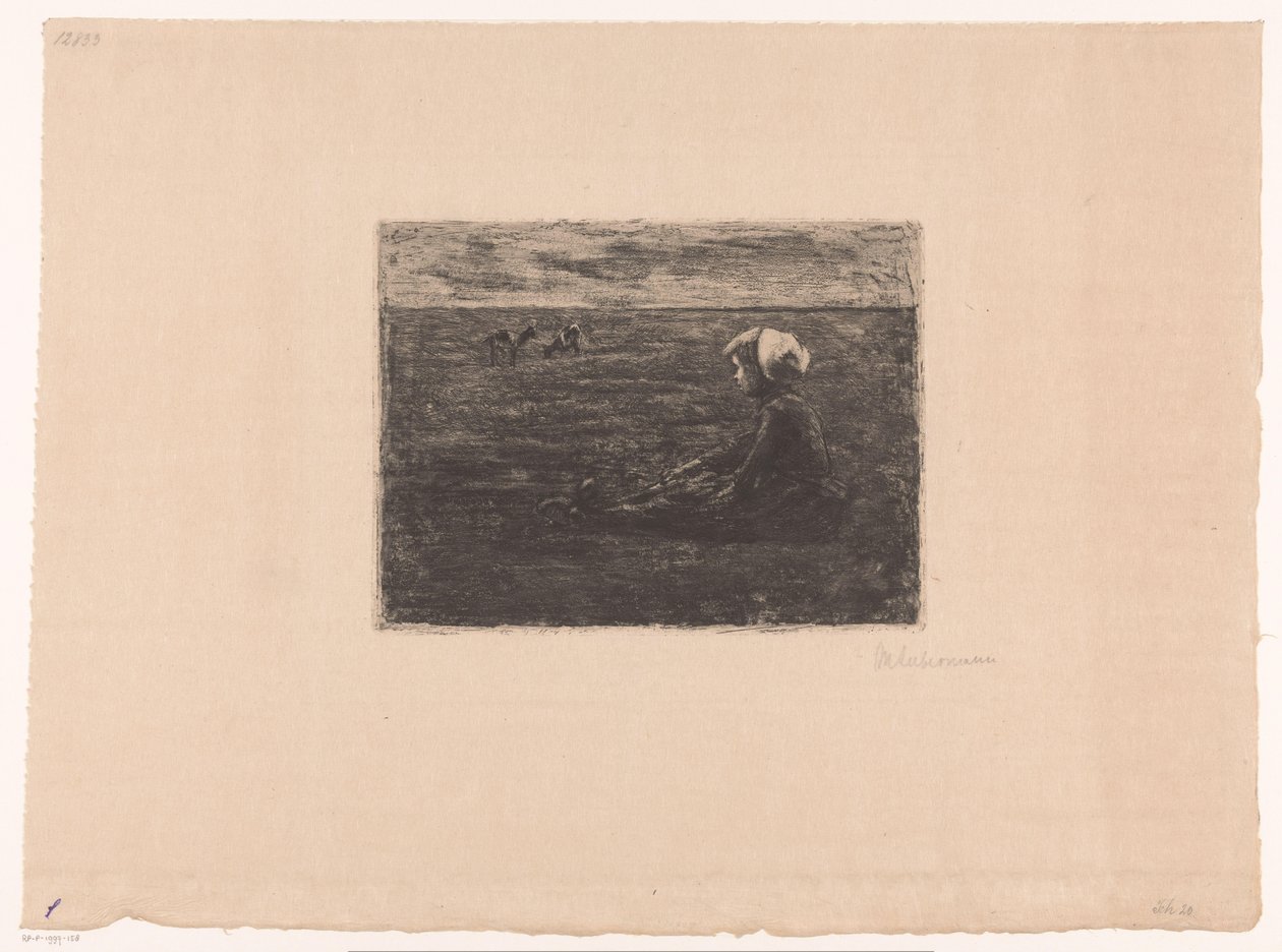 Ung geitegjeter sitter i feltet av Max Liebermann (signed by artist)
