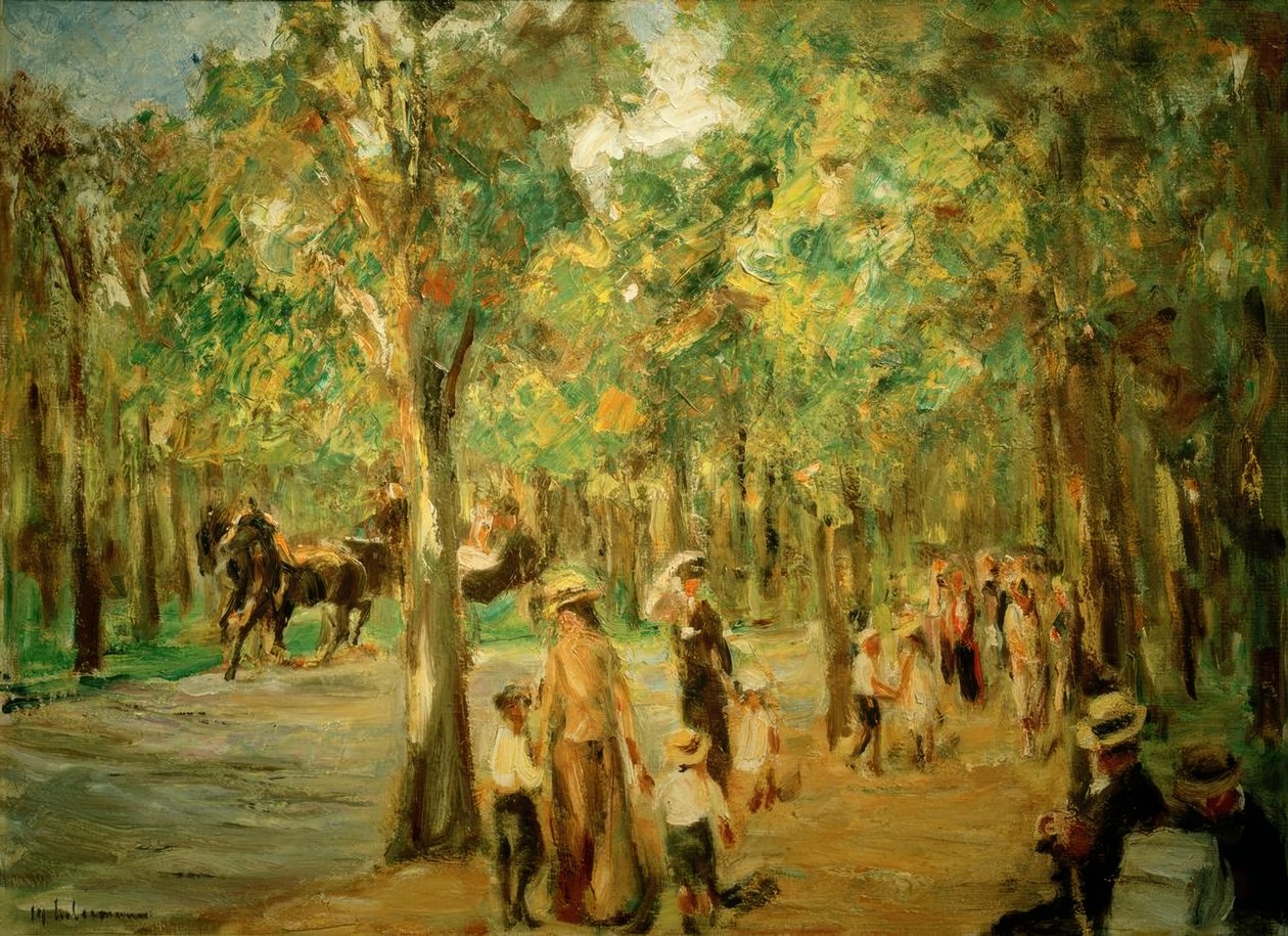 Bakgate i dyrehagen med barnevogner og vogn av Max Liebermann