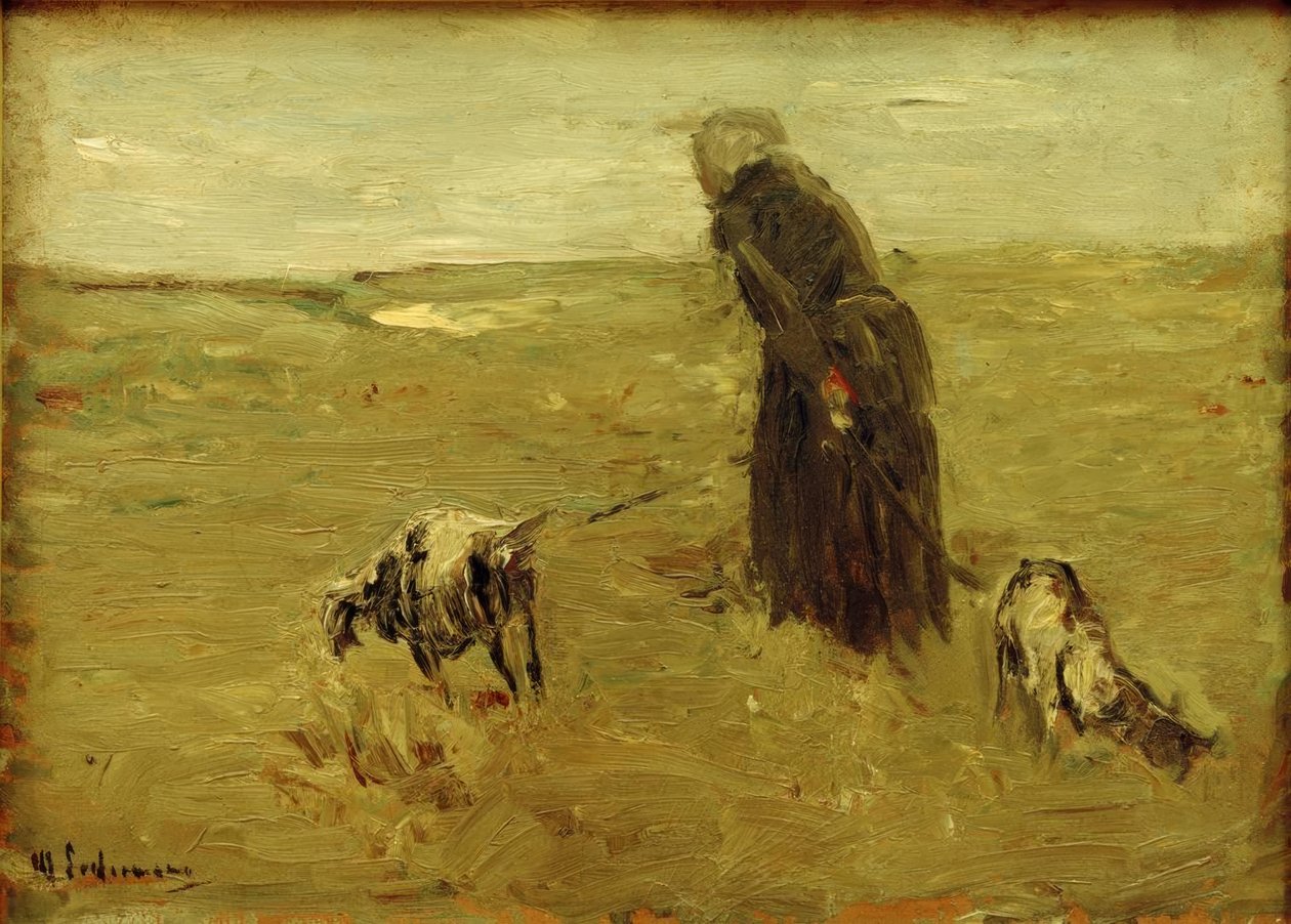 Gammel kvinne med geiter av Max Liebermann