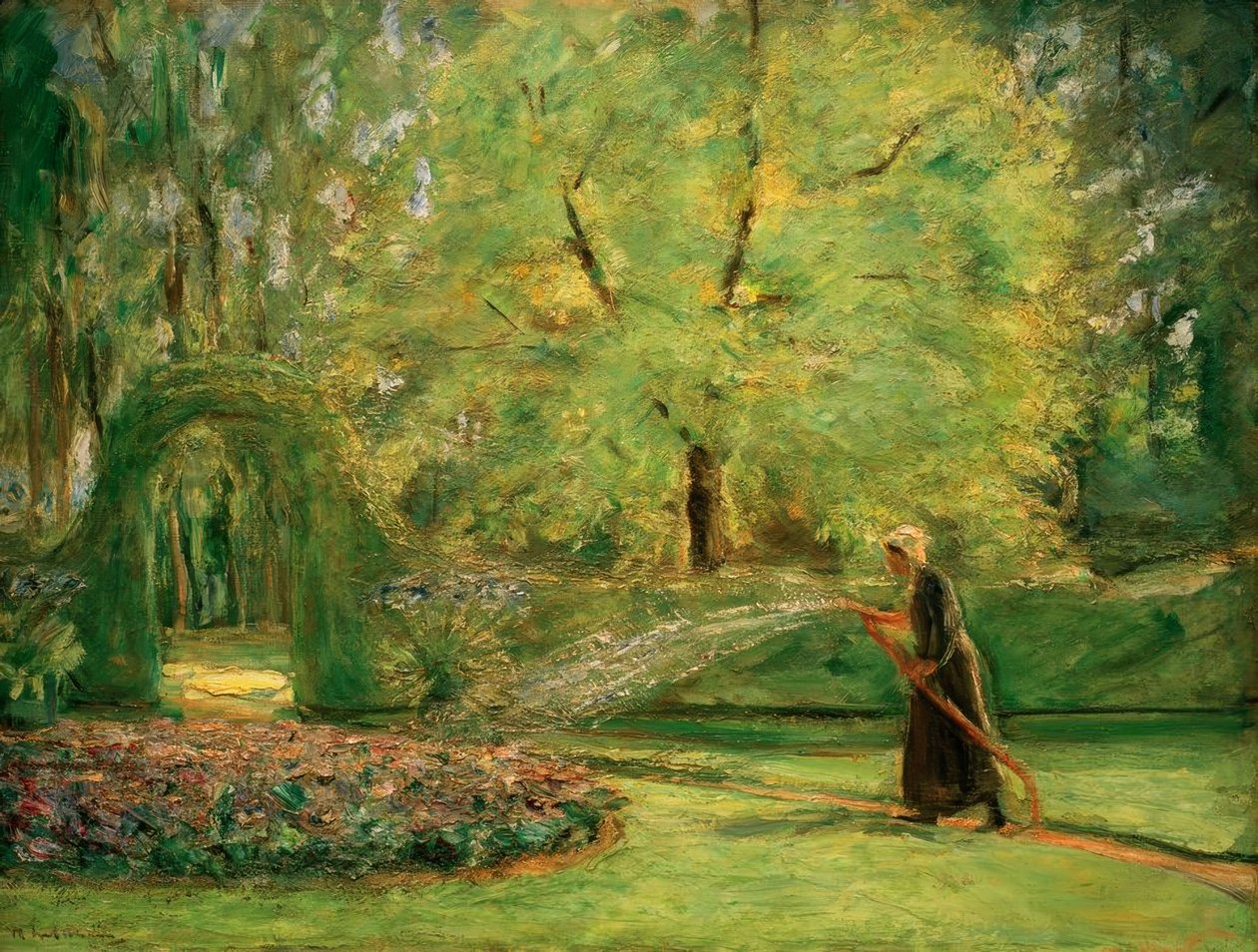 Rundkjøringen i hekkehagen med blomsterspreder av Max Liebermann