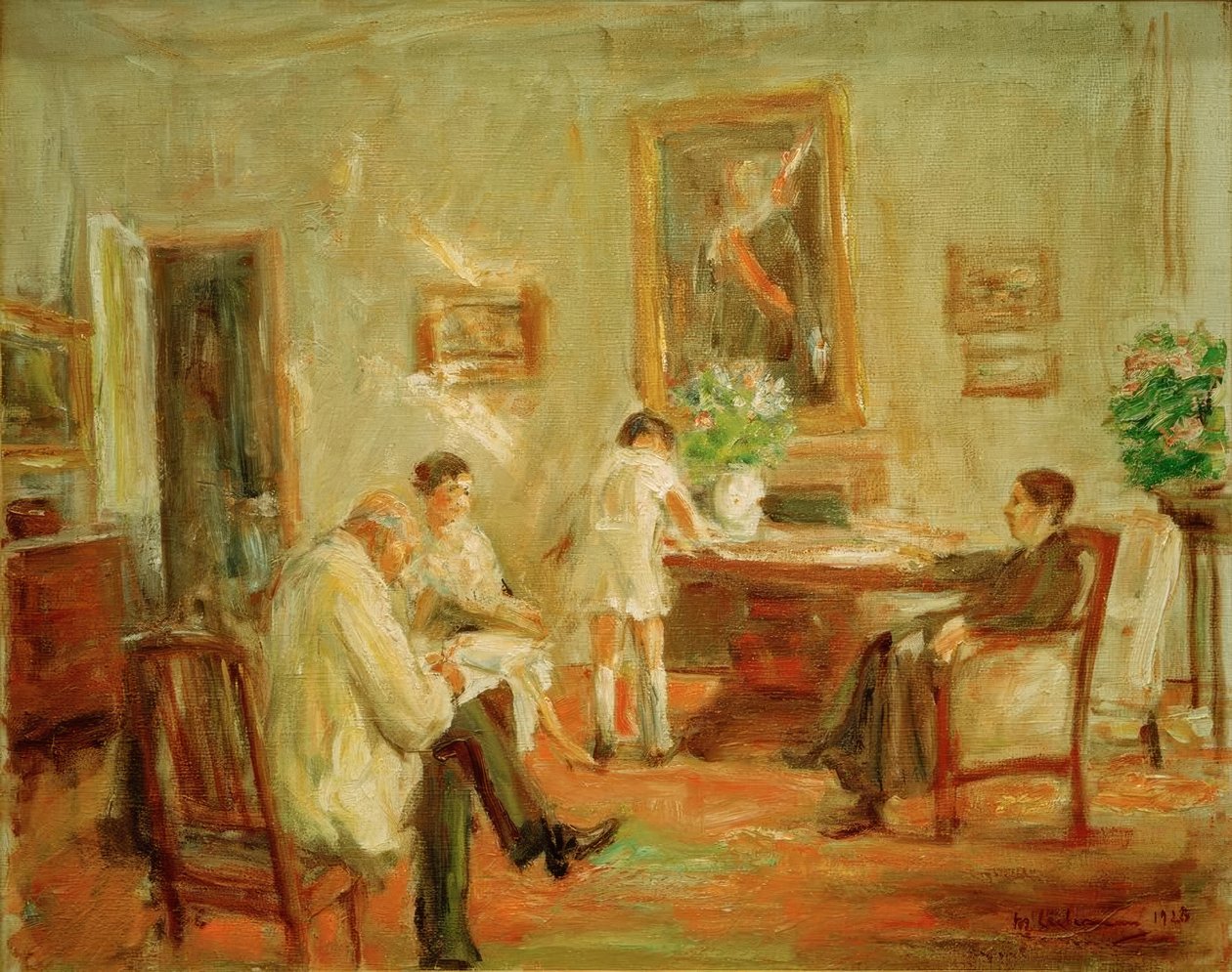 Kunstneren skisserer med familien sin av Max Liebermann