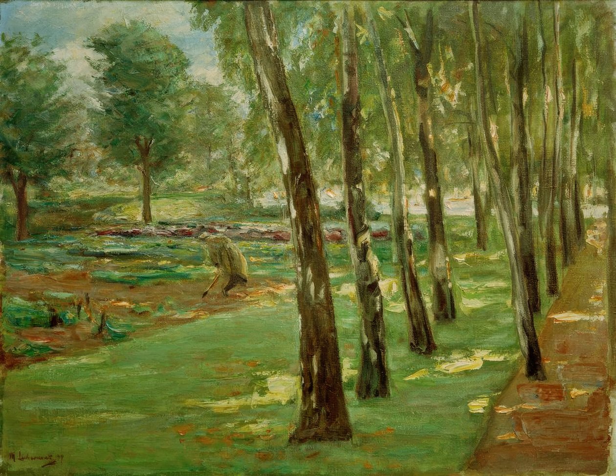Bjørkealléen i Wannsee-hagen - utsikt over kålåkeren av Max Liebermann