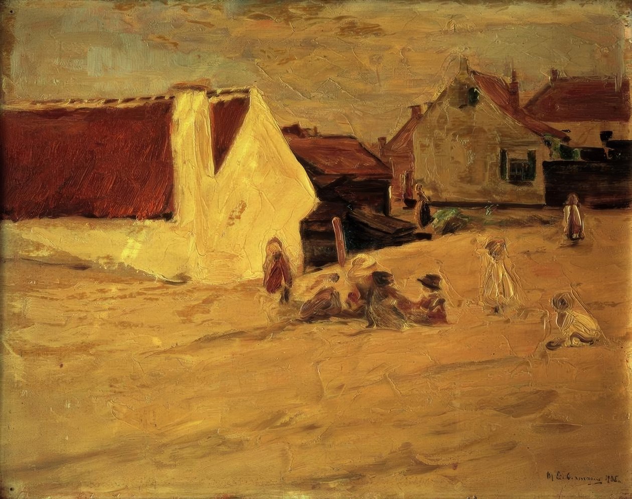 Landsbytorg med barn som leker av Max Liebermann