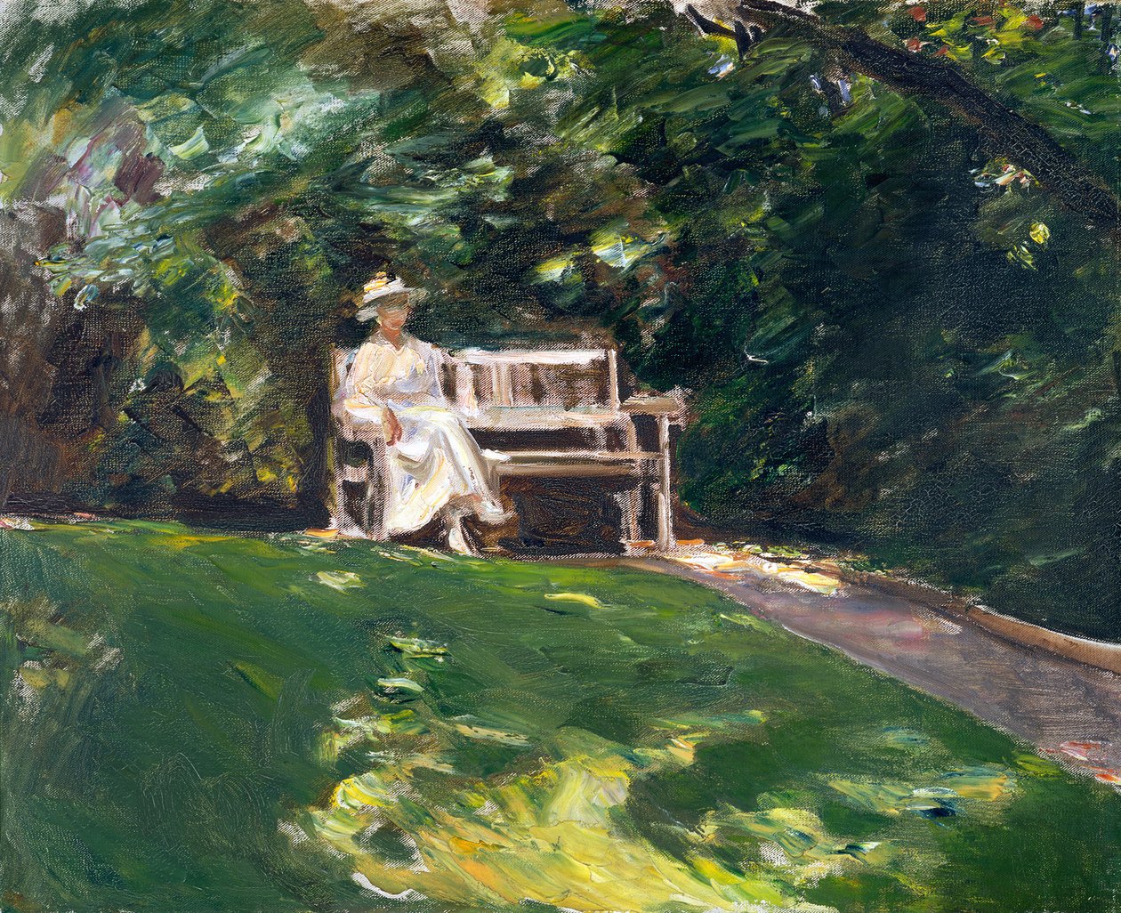 Hans datters skikkelse på en hvit hagebenk av Max Liebermann