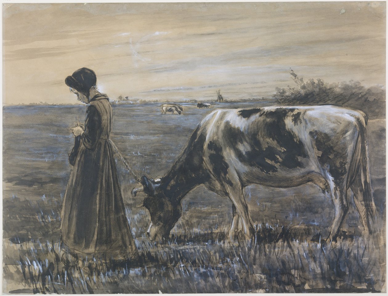 Jente med ku av Max Liebermann