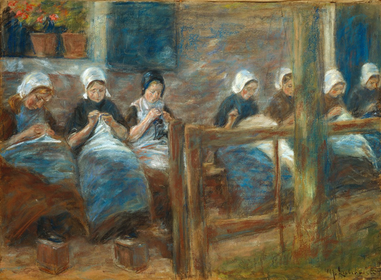 Jenter syr i Huizen av Max Liebermann