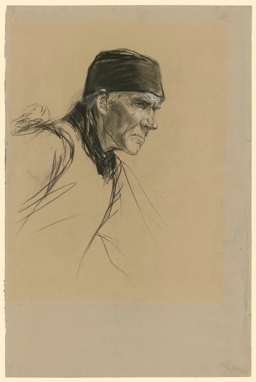 Hode av en nederlandsk bonde (studie til maleriet «Gående bonde») av Max Liebermann