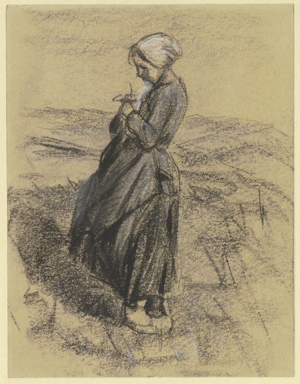Jente på marken, som strikker av Max Liebermann