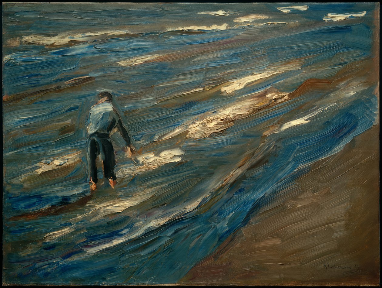 Blåskjellfiskere på stranden - blått hav av Max Liebermann