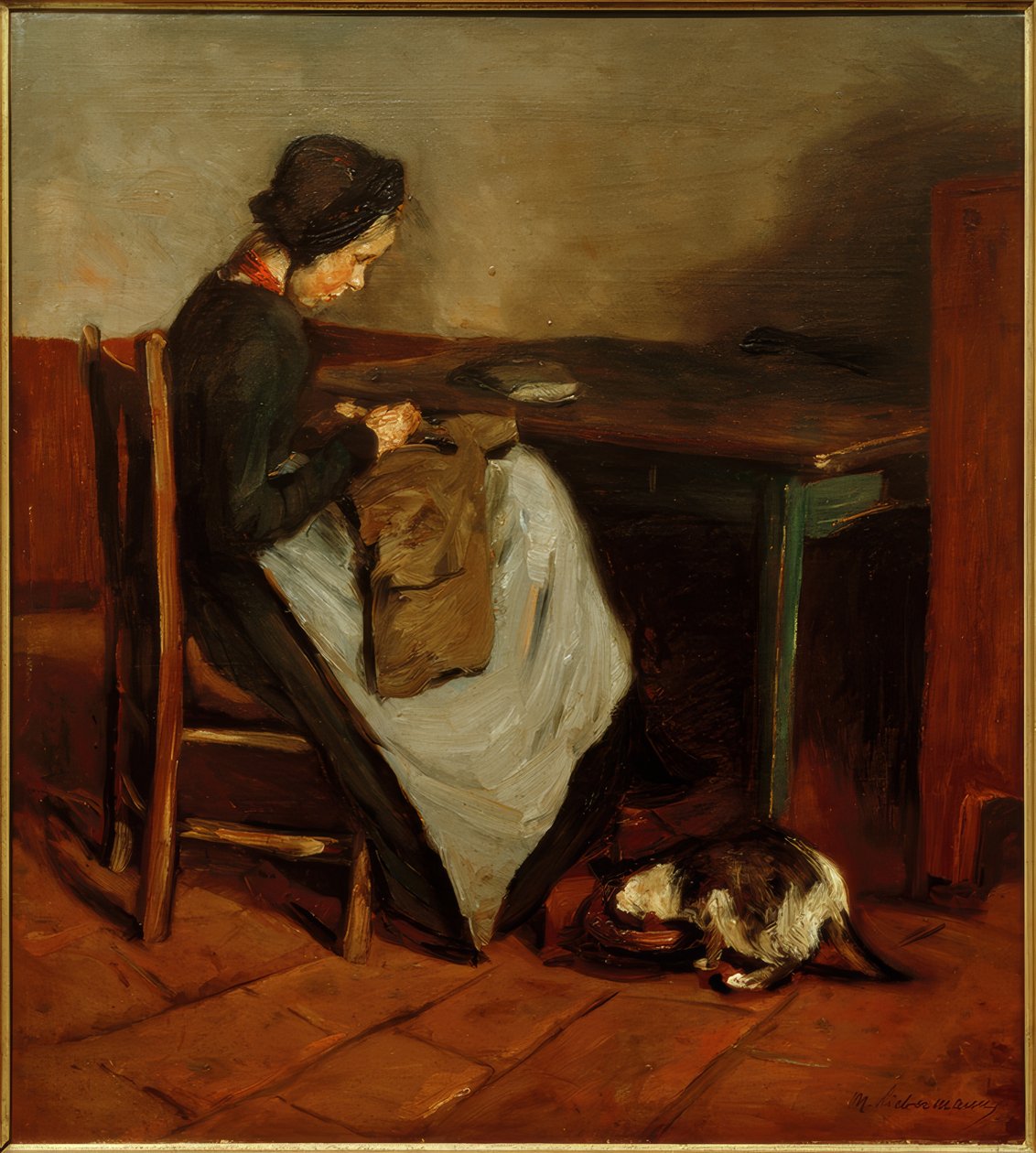 Syjente med katt - nederlandsk interiør av Max Liebermann