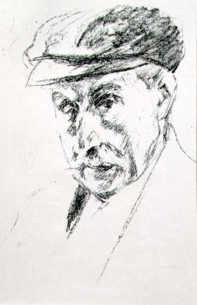 Portrett av en mann med lue, muligens selvportrett, etter 1923 (litho) av Max Liebermann