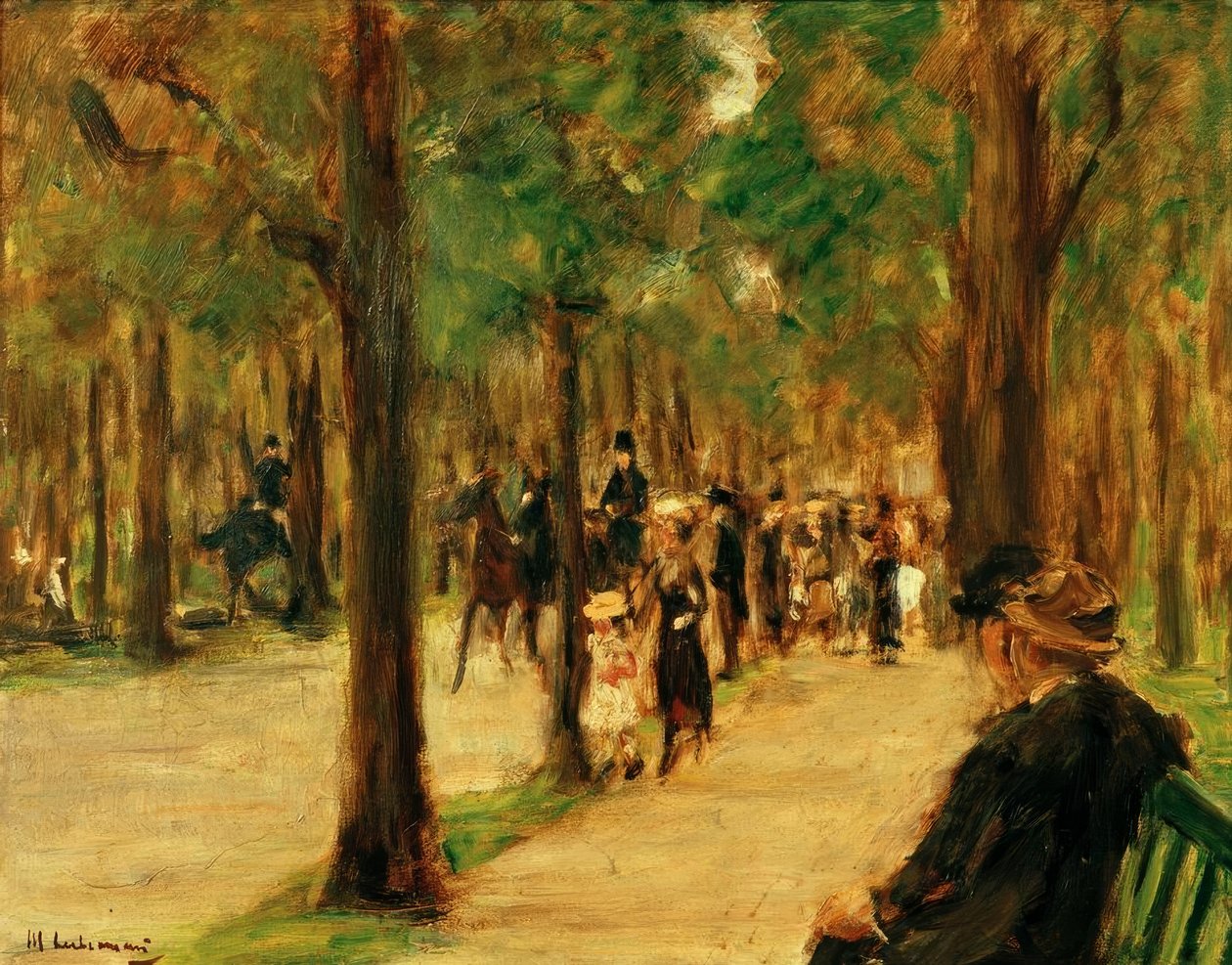 Promenade i dyrehagen med turgåere og hest av Max Liebermann
