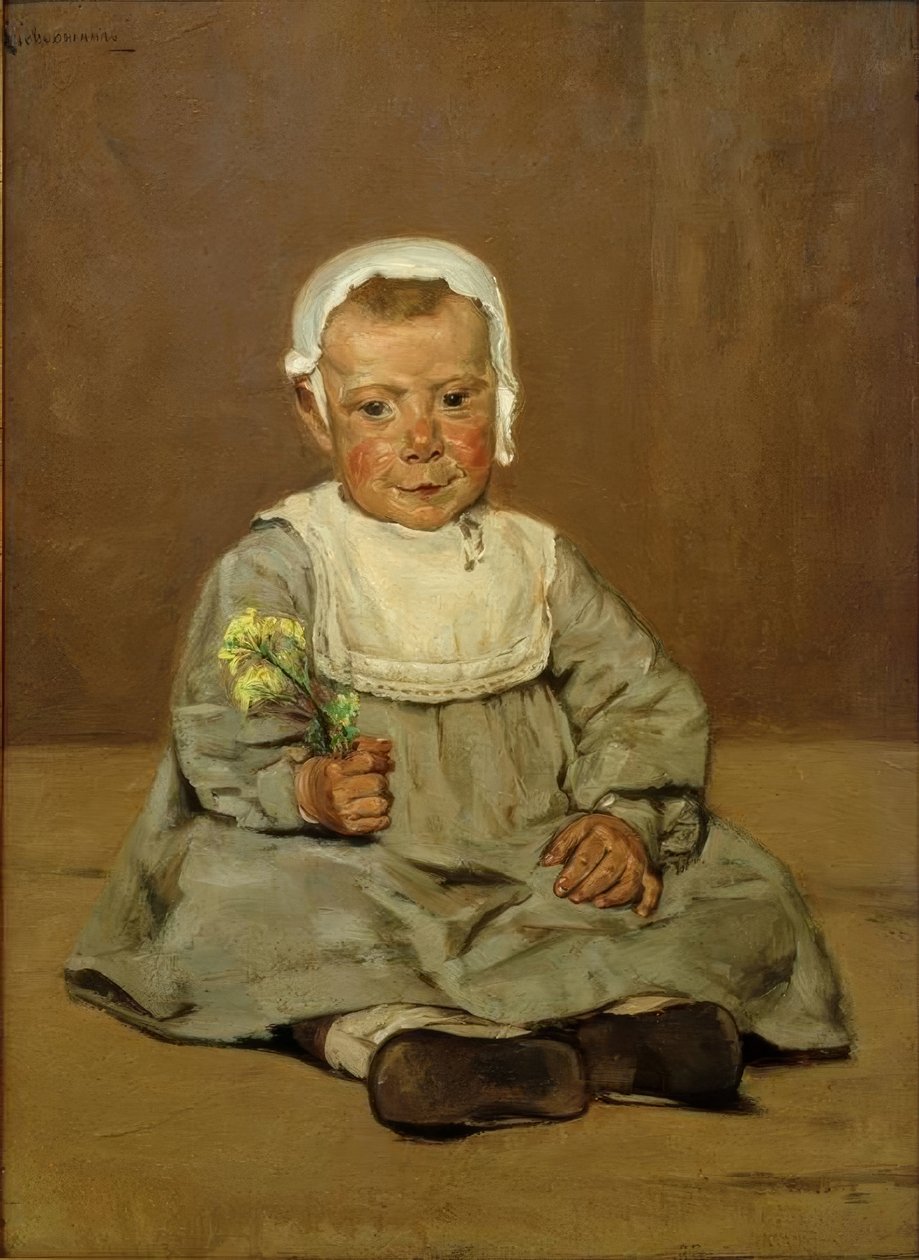 Sittende barn med blomst av Max Liebermann