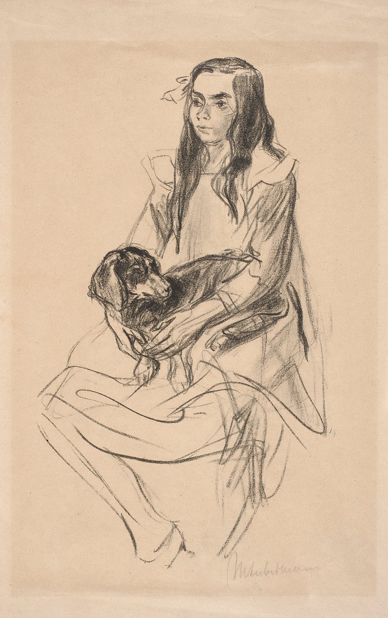 Sittende jente med dachs av Max Liebermann