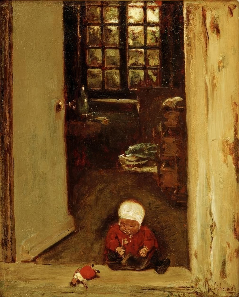 Lekende barn i inngangsdøren av Max Liebermann
