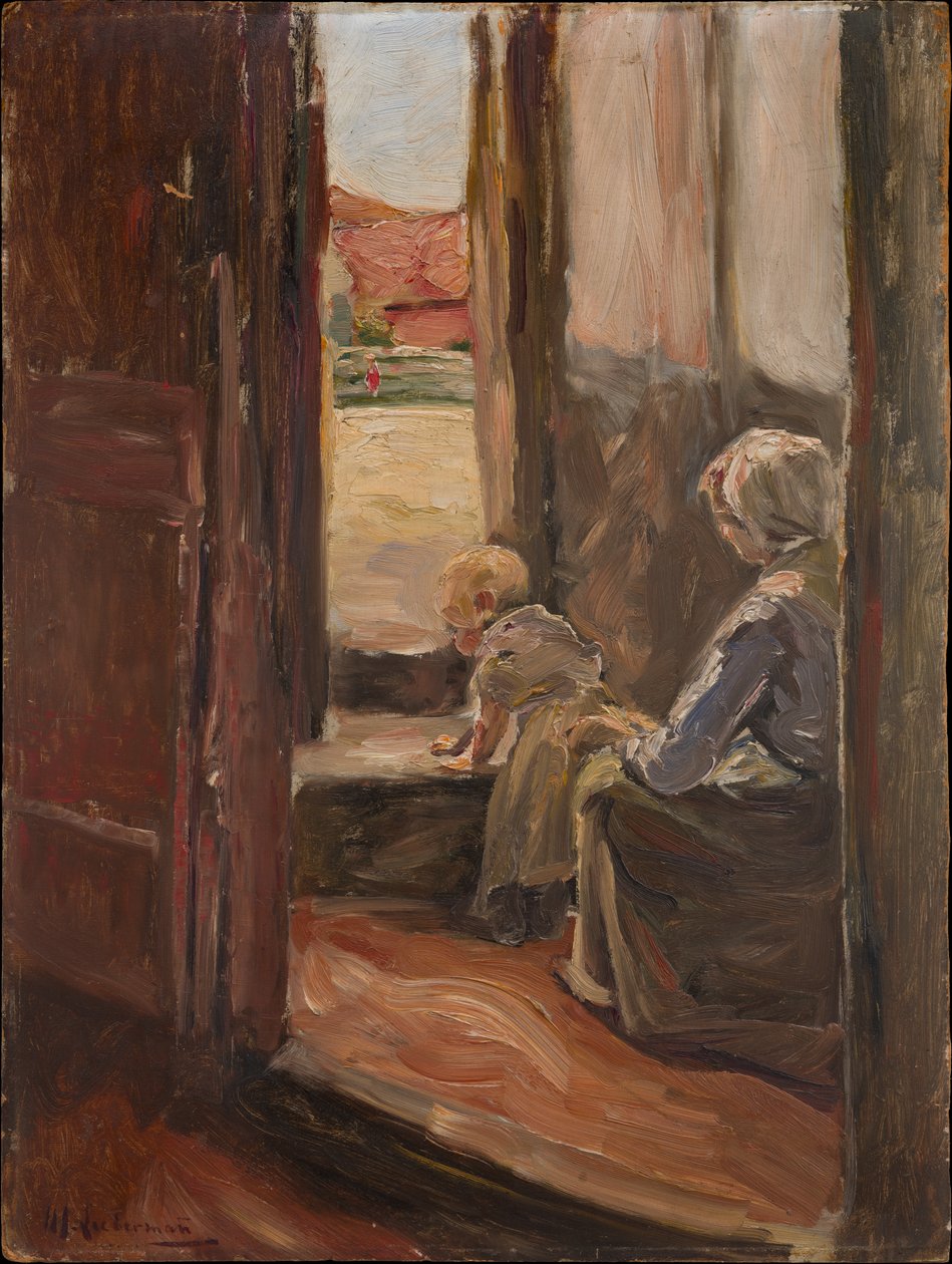 Det første skrittet (Mor og barn, liten skisse) av Max Liebermann
