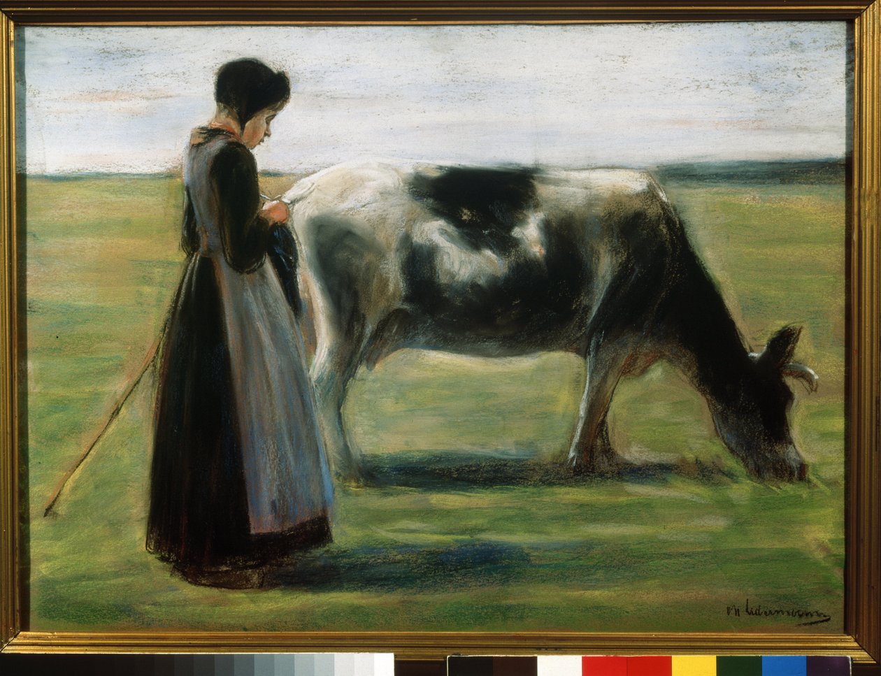 ""En ung jente med en ku"" (Girl with Cow) Pastellmaleri av Max Liebermann (1847-1935) Pushkin Museum, Moskva av Max Liebermann